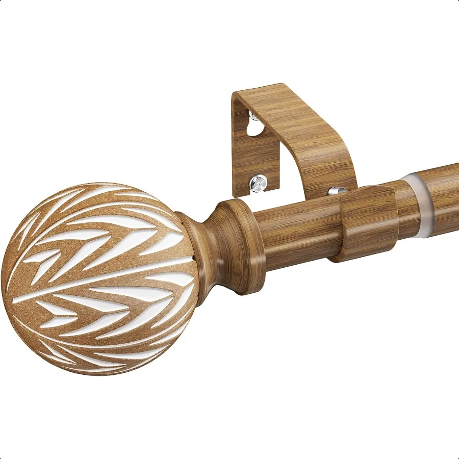 

Wood Curtain Rod Adjustable 36 to 88 Inch Boho Curtain Rods for Windows Heavy Duty Decorative Drapery Rods with Wood Grain Fini