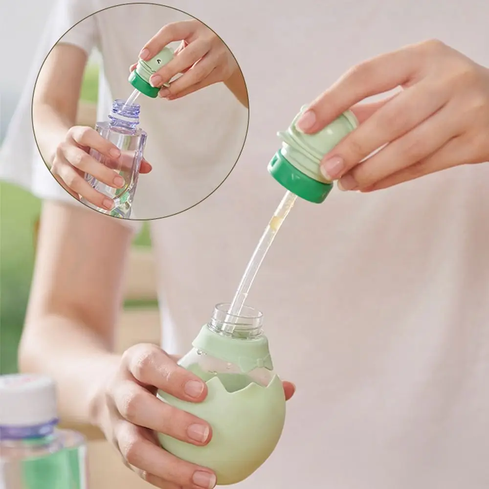 Cartoon Dinosaur Baby Water Bottle Cap Silicone Straw Twist Cover Cap Bottle Replacement Lid Straw Lid 2 in1 Feeding Drinkware