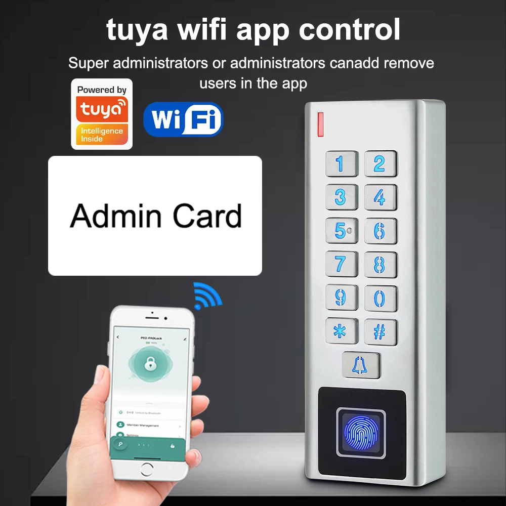 Biometric Fingerprint Access Controller Keypad Metal Waterproof EM Card Standalone Support Tuya App Door Access Control System