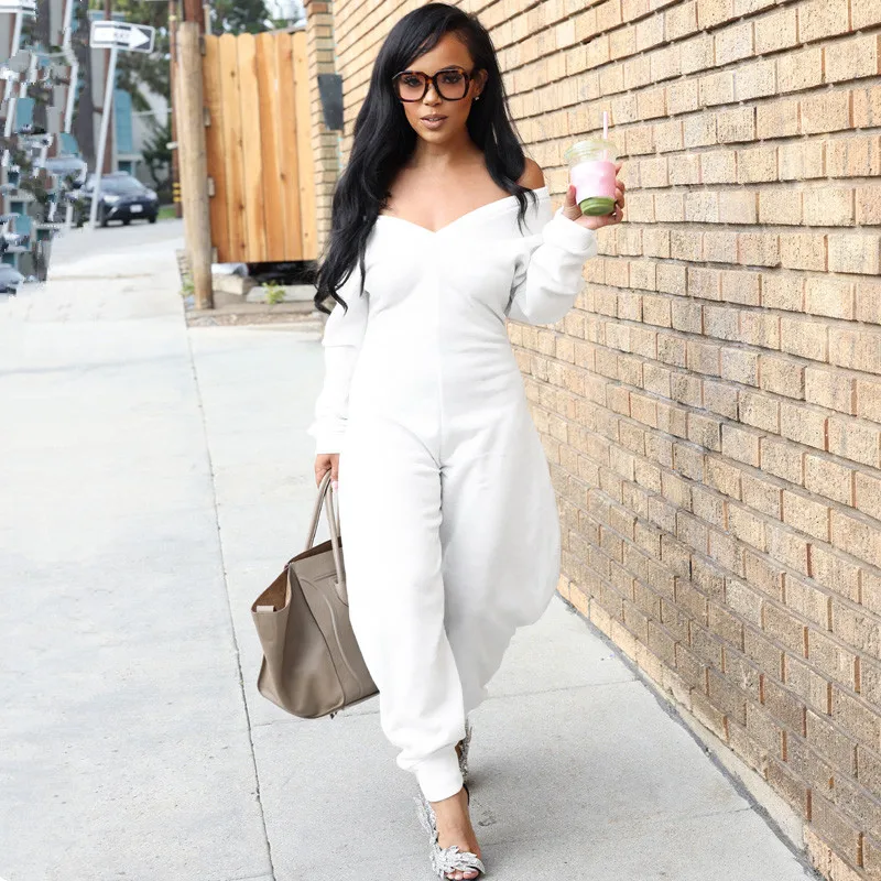 秋冬レディース長袖Vネックゆったりジャンプスーツワンピースセットパーティーカジュアルフィットネスストリートウェア衣装