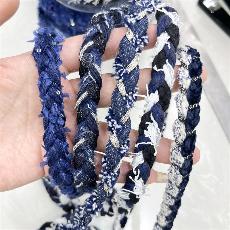 1.5cm Tibetan Blue Denim Blue Hand Woven Lace Sewing Clothing Accessories DIY Sleeves Collar Decoration Edging Ribbon Webbing