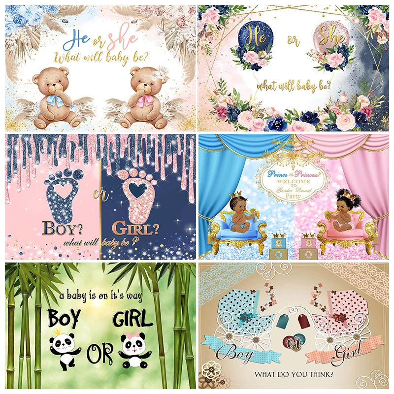 Mocsicka Gender Reveal Photo Background Boy Or Girl Boho Baby Shower Photography Backdrop Balloons Bear Party Decorations Banner