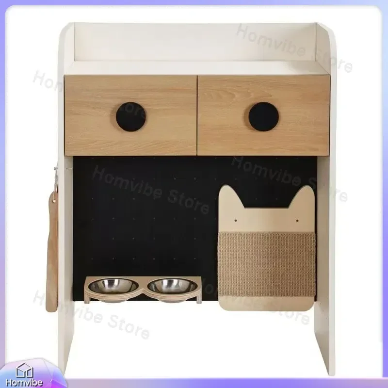 Luxury Cat Feeder Cabinet Dining Sideboard with Shelf Pet Food Storage Furniture Modern Home Decor People and Pet Shared Unit