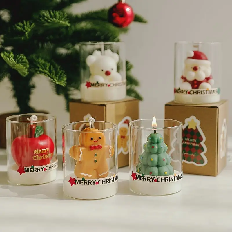 Christmas Scented Candle Glass Cup Soy Wax Santa Tree Snowman Reindeer Gift Home Decoration Holiday Aromatherapy Candle