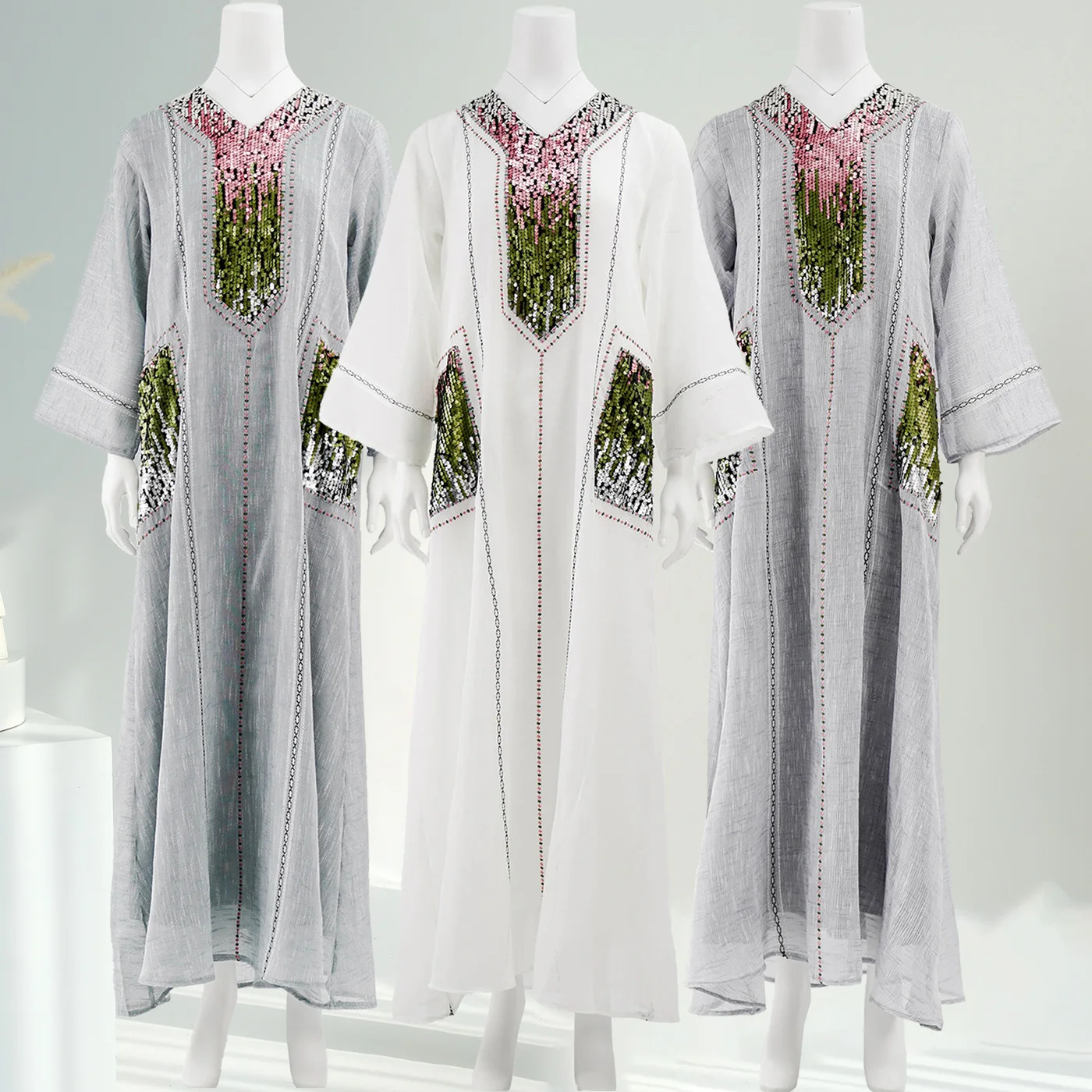 

Light Luxury Casual Embroidery Sequin Abayas for Women Muslim Dress Women Robe Elegante Islamic Clothing Vestido Longo Feminino