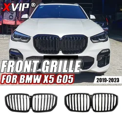 XVIP Chrome Silver Diamonds Style Front Bumper Grilles For BMW X5 G05 2019-2023 Glossy Double Line Style Racing Dual Slat Grills
