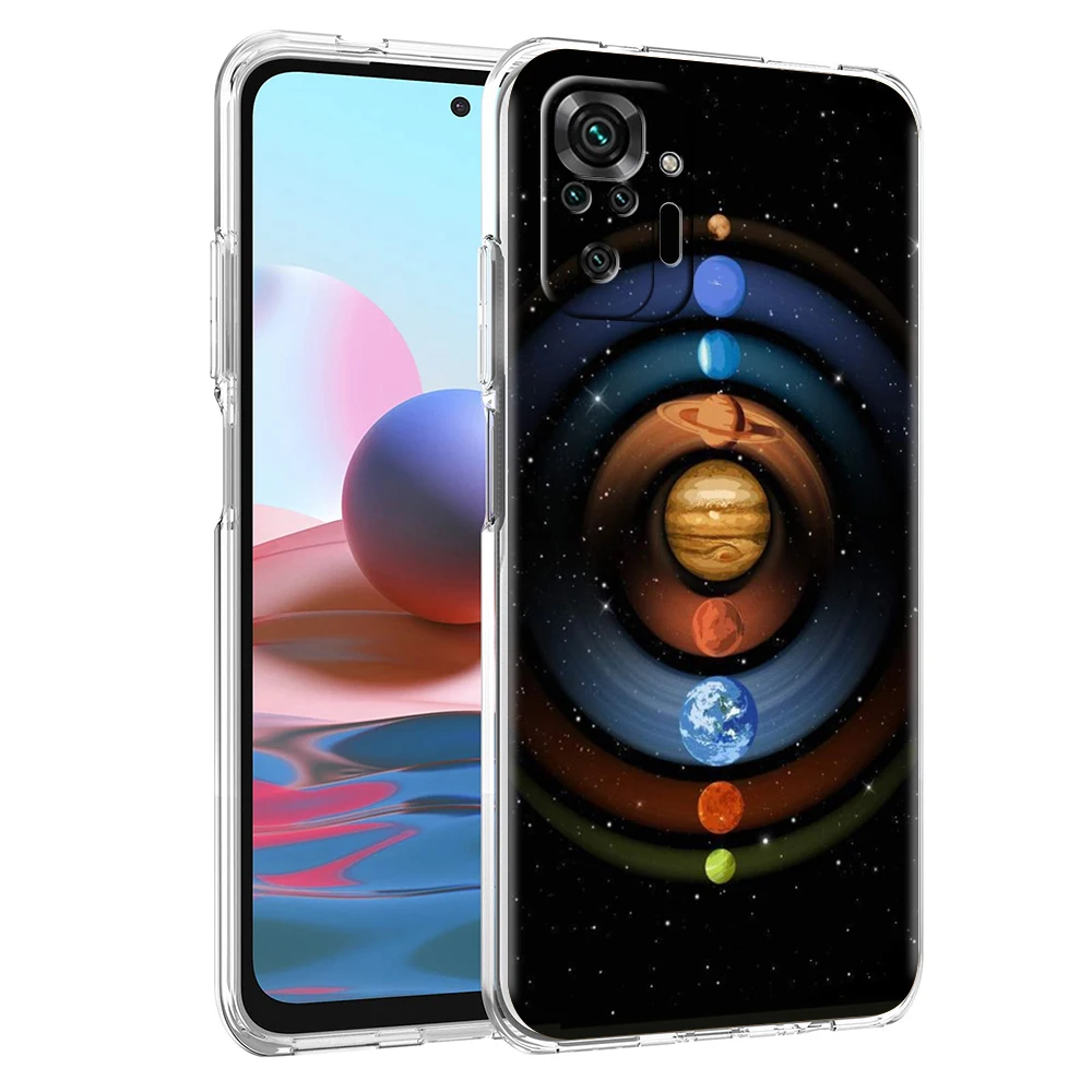 Space Planet Stars Moon Phone Case Cover for Redmi Note 10 11 11T 7 8 8T 9 K40 Gaming 9A 9C Pro Plus Transparent Shell Capas Bag