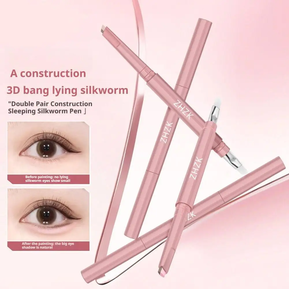 Crayon pour les yeux deux en un à Double extrémité, dissimulation naturelle, éclaircissant longue durée, imperméable, résistant aux taches, stylo ver à soie pour paupières