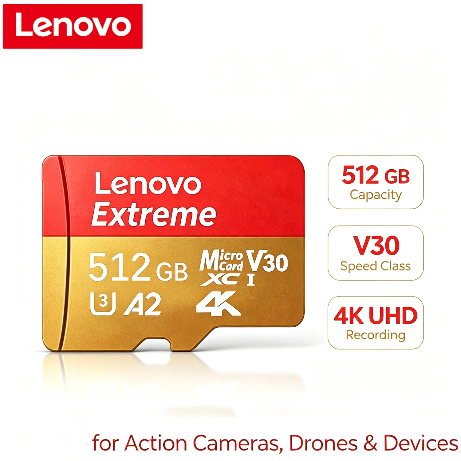 Lenovo Micro SD Card 512GB Class 10 High Speed Memory Card 128GB TF Flash Card U3 V30 Mini SD Card For Cameras Phones Dones