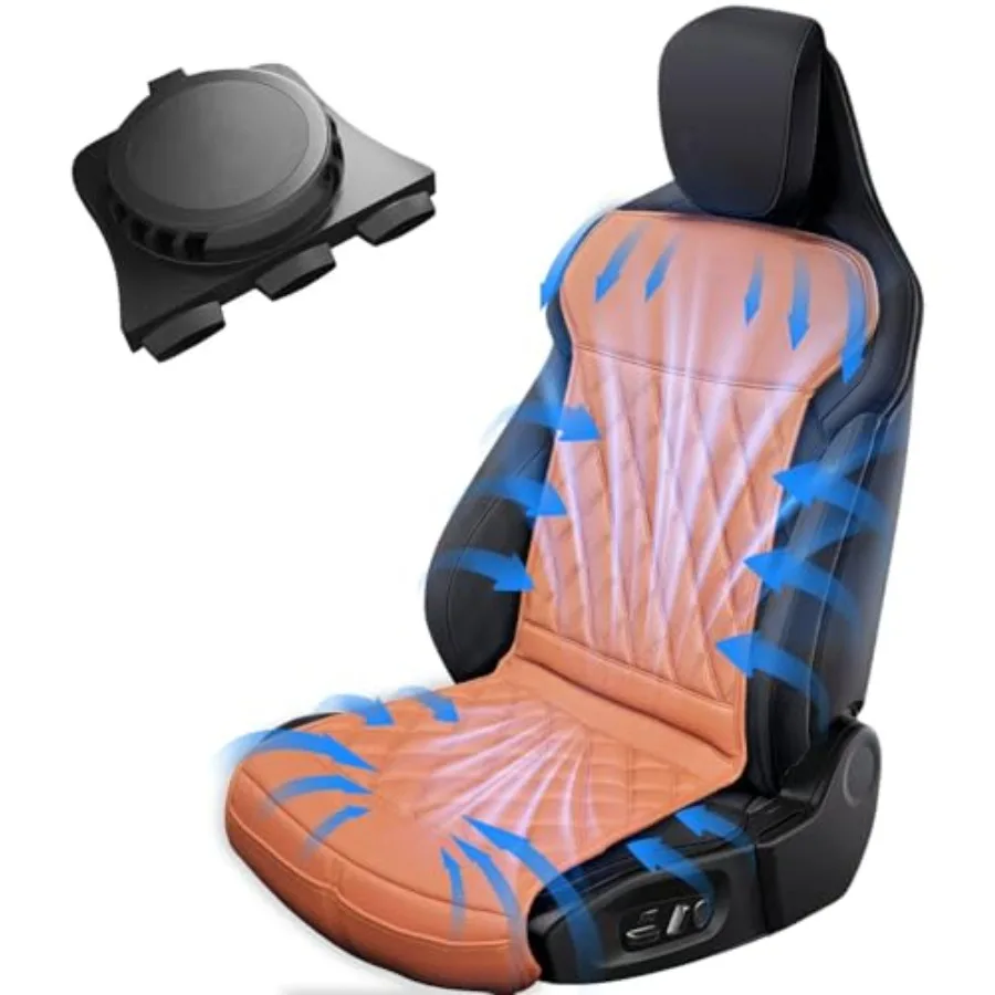 Ventilated Cooling Car Seat Cover for SUV Truck Brown Mesh Fabric 5 Adjustable Air Speeds 12V/24V Universal Cooling Cushion