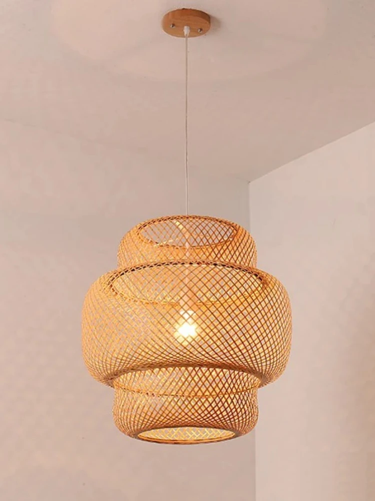 

Chinese Style Hand Knitted Bamboo Pendant Lights Vintage Weaving Hanging Lamps Garden Restaurant Home Decor Lighting Fixtures