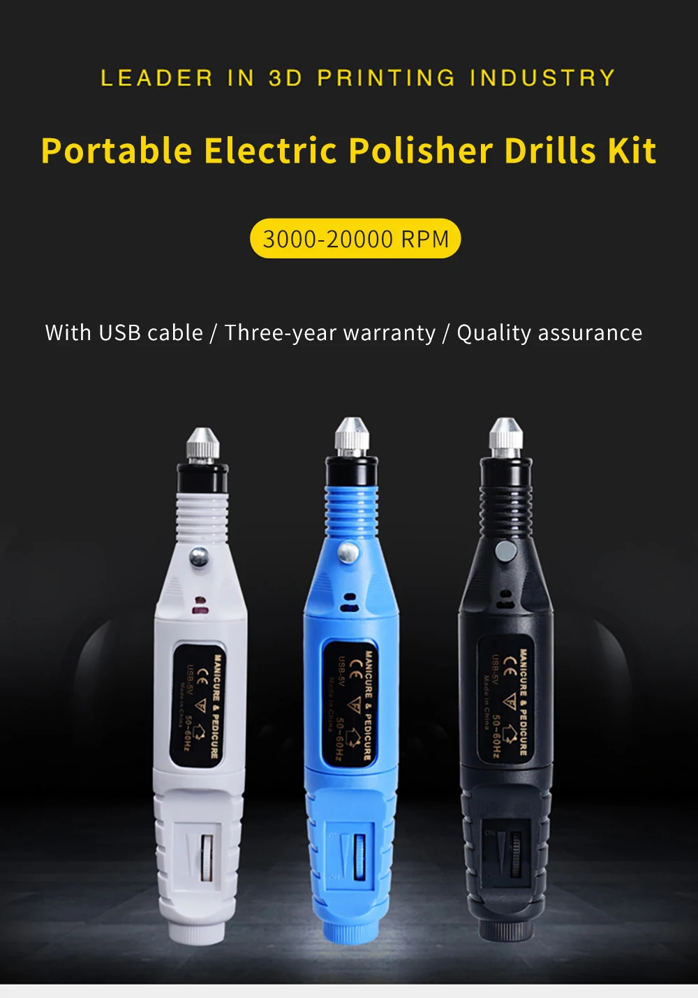 3D-Drucker Tragbares elektrisches Polierer-Bohrer-Set mit USB-Kabel Modellpolierwerkzeug Schleifen und Polieren des 3D-Druckermodells