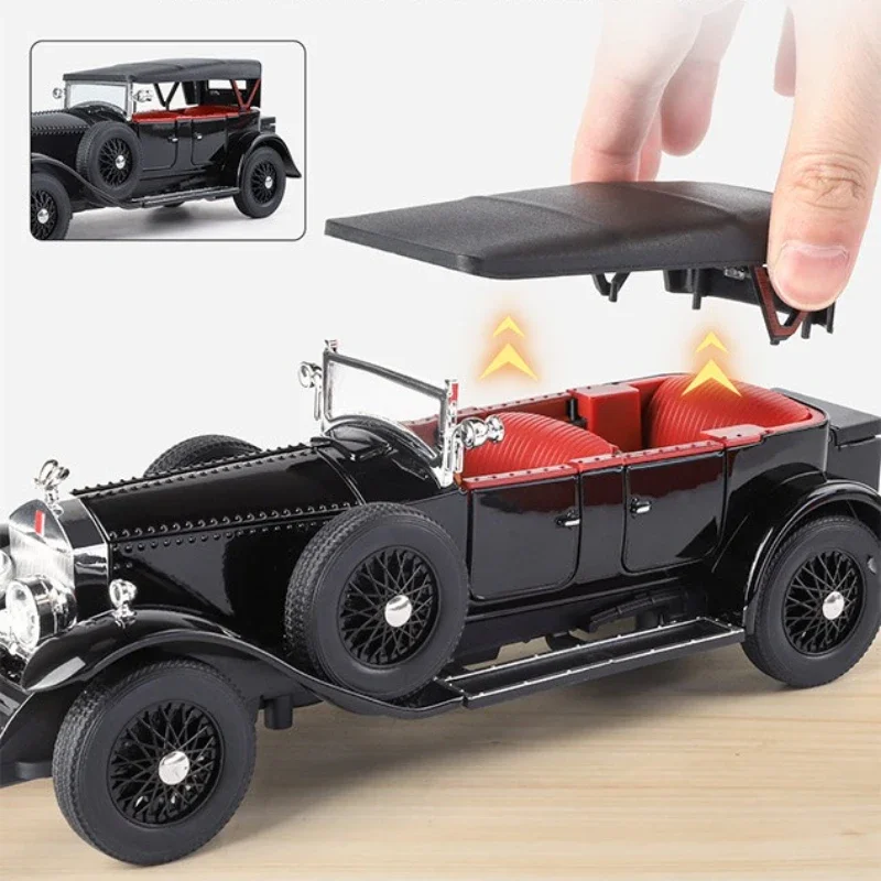 Simulación de coche Vintage, modelo de coche de aleación, colección de juguetes, adornos, luz de sonido, regalo para niño, luz de sonido en miniatura