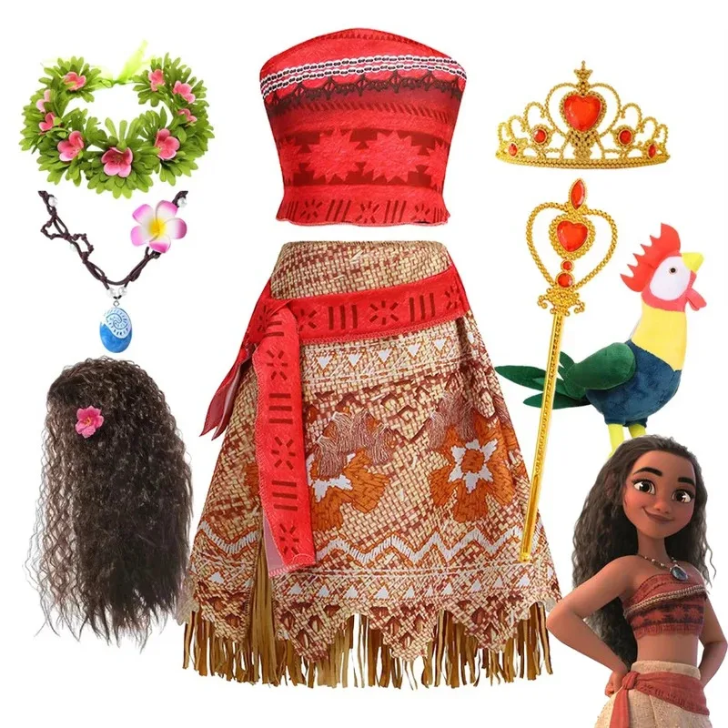 

XT8 Moana Ocean Adventure Dress Kid New Movie Girls Halloween Cosplay Princess Disguise Carnival Vaiana Outfit Party CostumXT6@!