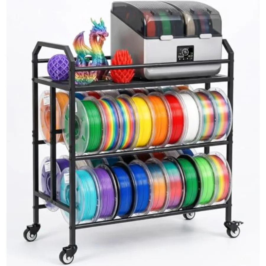 

3D Printer Filament Storage Rack 3 Tiers Heavy Duty Metal Filament Spool Holder Holds 36 Spools Sturdy Rolling Filament Shelf w