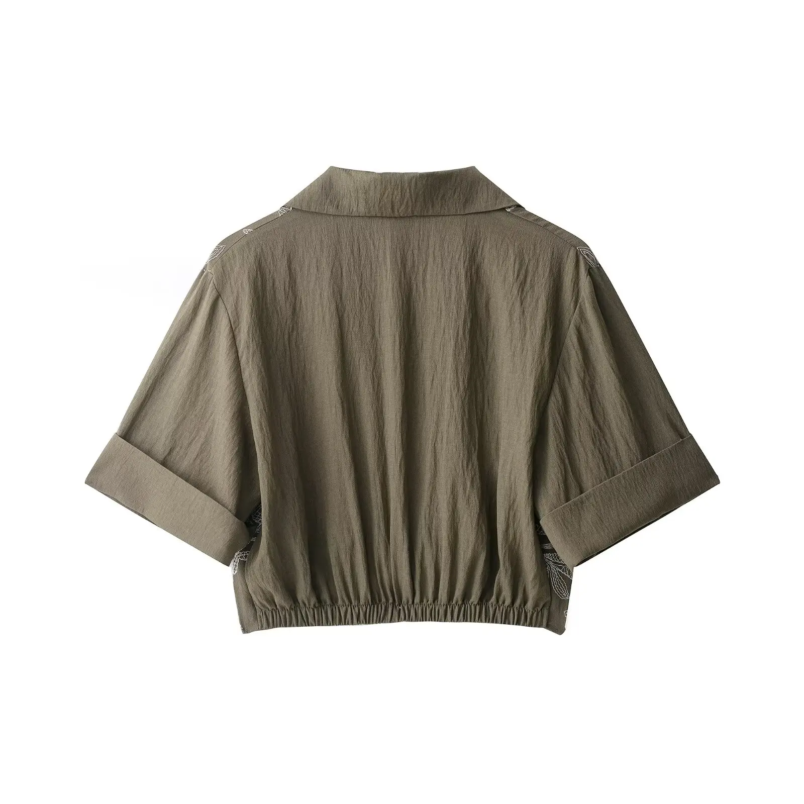 Retro Military Green Elegant Women's Suit Embroidered Short-Sleeved Shirt + Zipper-Fastened Slim-Fit Mini Skirt 2025 Casual Suit