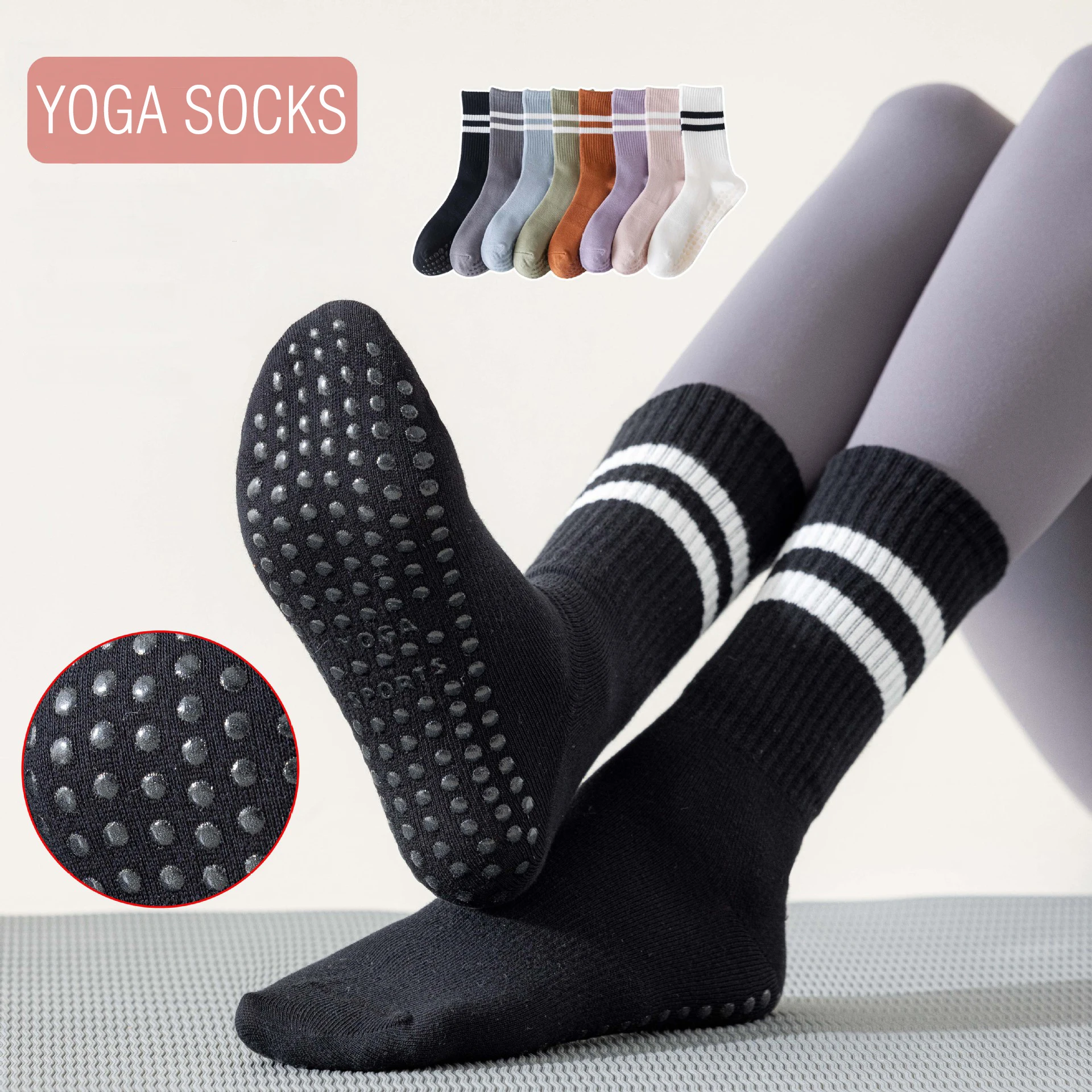 2023 New Style Yoga Socks for Women Professional Mid-tube Anti-slip Grip Sport Socks Indoor Gym Floor Socks Dance Pilates Cotton