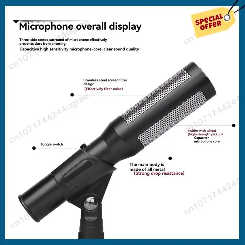 

-A15I Микрофон для интервью конференций Конденсаторный микрофон Запись интервью Vlog Live Mic Суперкардиоидный