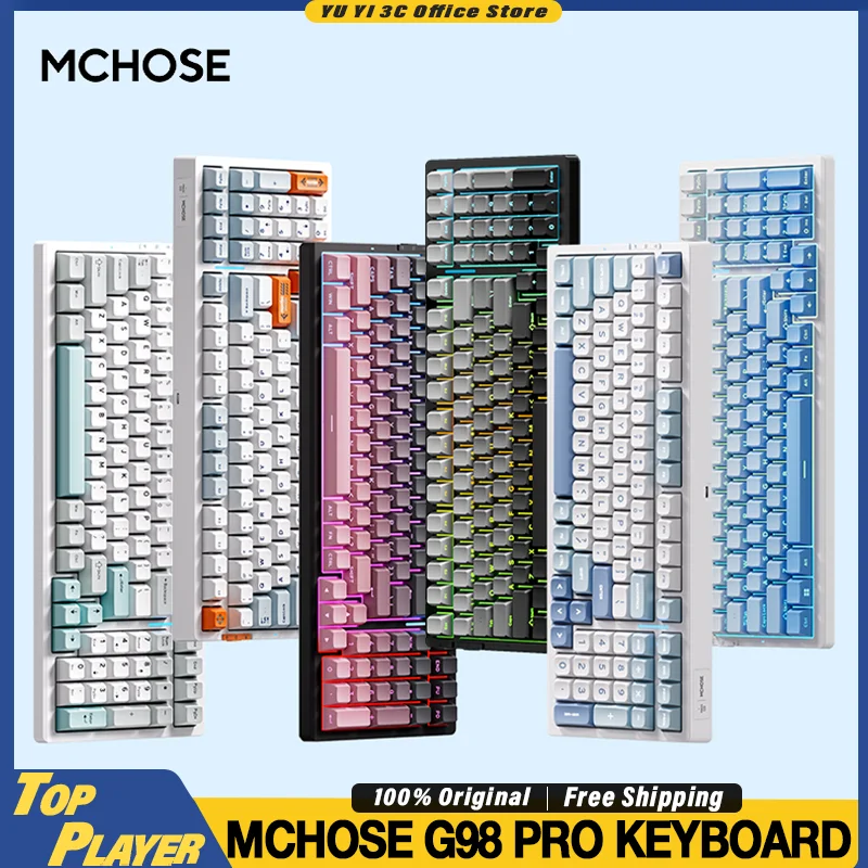 MCHOSE G98 Pro Mechanical Keyboard 8000mAh Long Life Battery BT 2.4G Wireless Dynamic RGB Customized Hot Swappable Hifi Switch