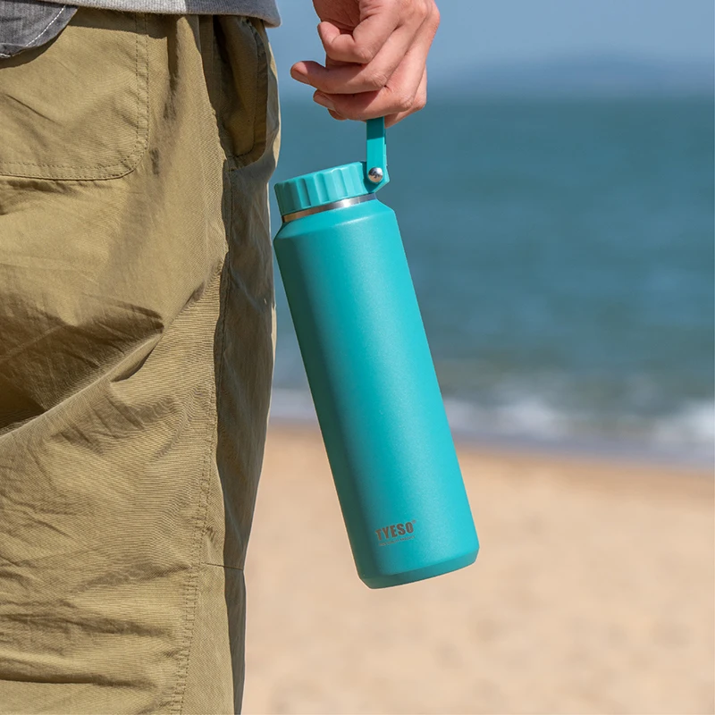 

TYESO Large Capacity Insulated Handle Water Bottle Men's Women's Outdoor Sports Easy-Pull Cup Convenient Vacuum Flask Thermos