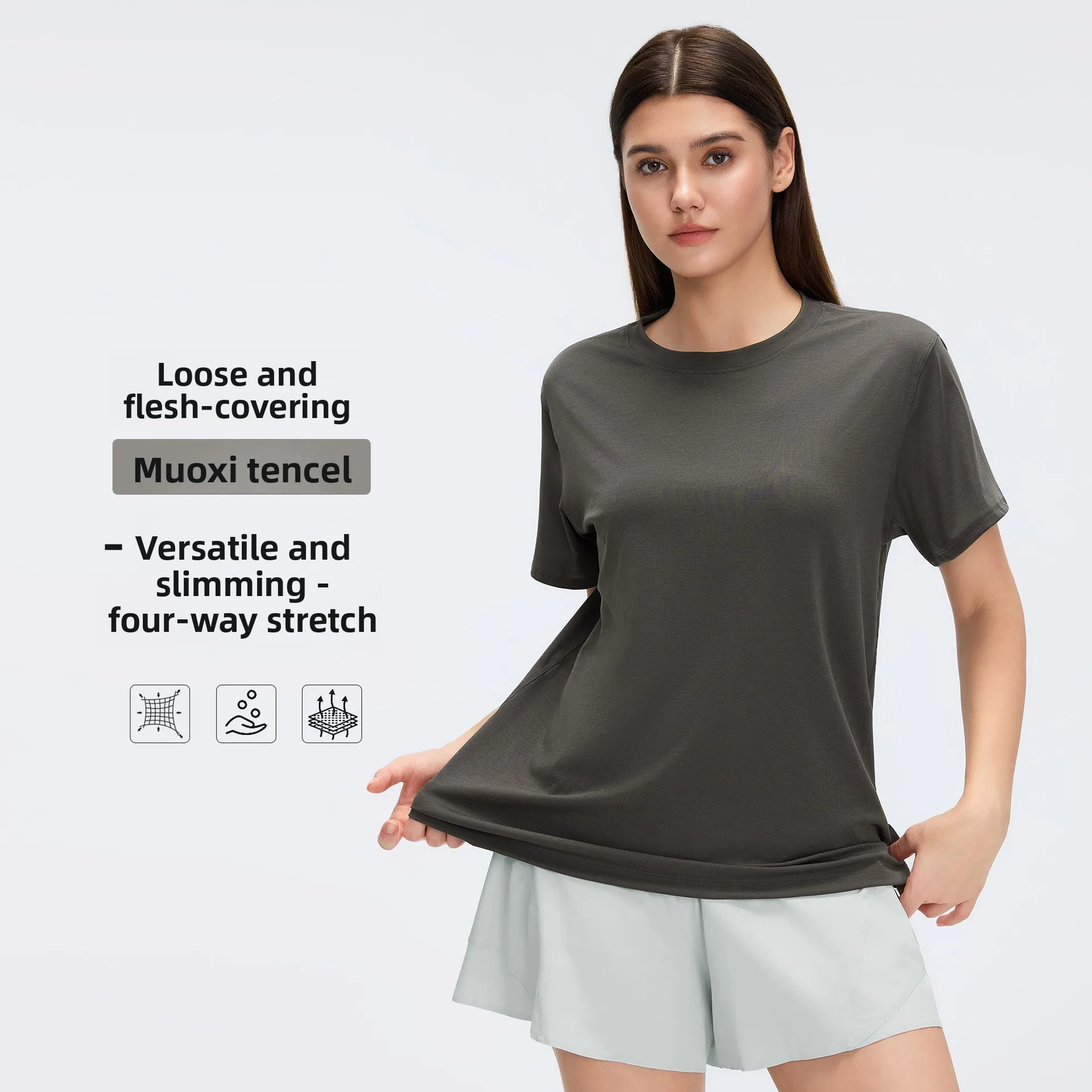 Women's Summer Solid Color Sports T-shirt Quick Drying Breathable round Neck Short-Sleeved Top for Running Fitness