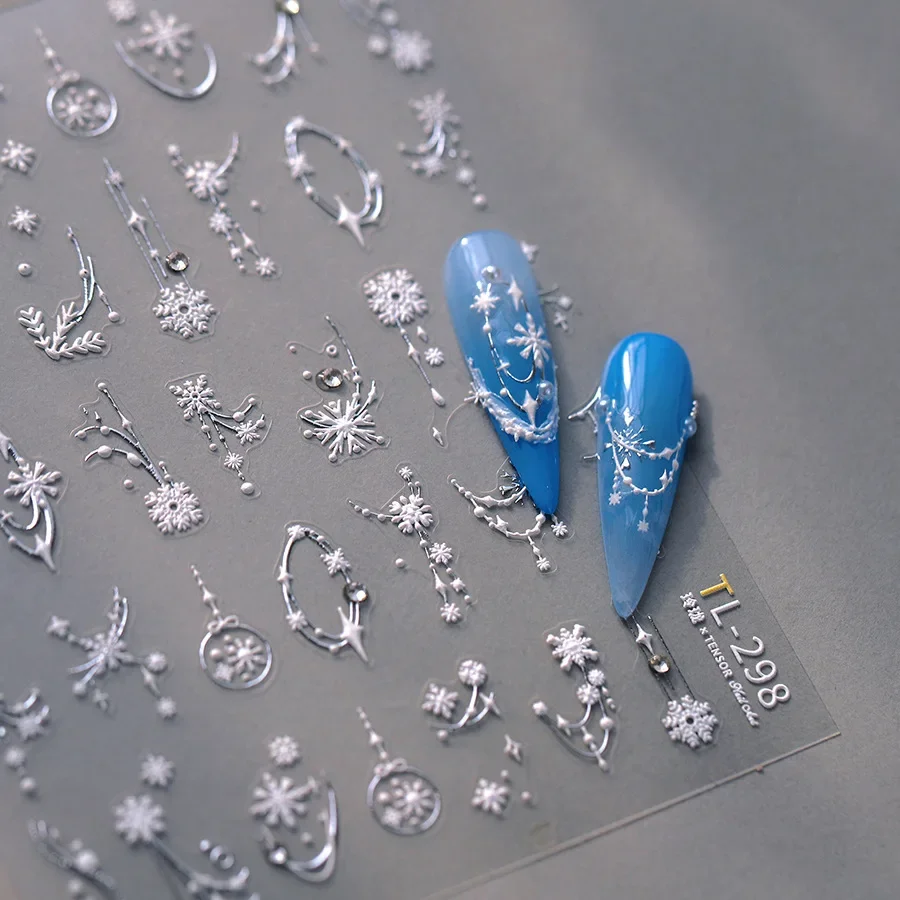 Stelle delle nevi invernali strass oro argento bianco lucido fiocco di neve adesivo per nail art delicato romantico autoadesivo decalcomanie per manicure