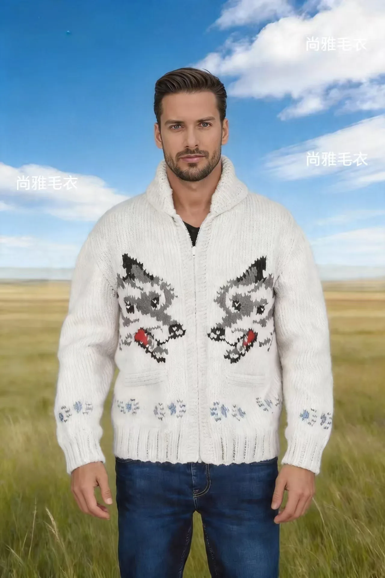 Men's Fox Plaid Knitted Sweater Blazer for Spring 2026 - Thick Knit with Zipper Closure Loose and Comfortable Style