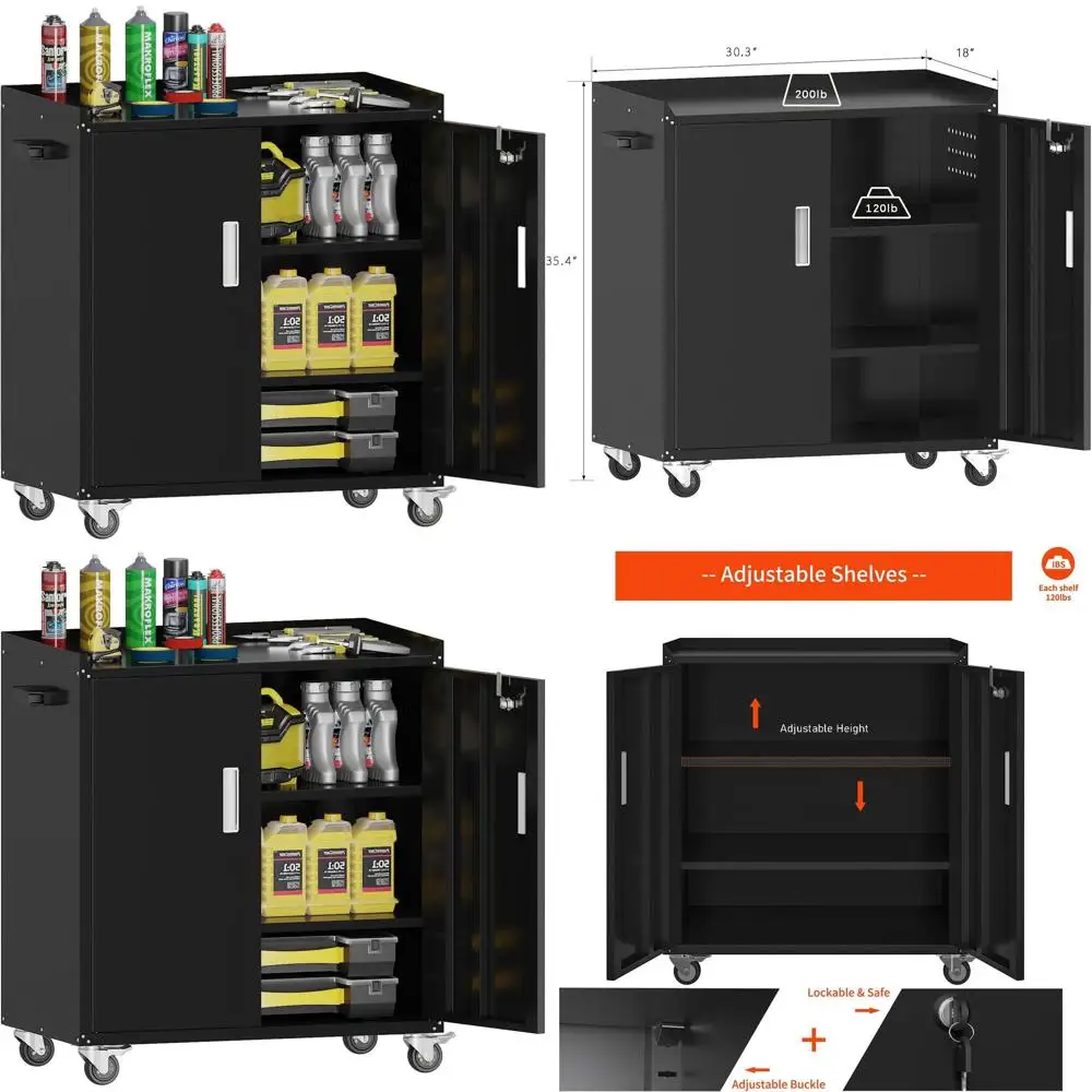 

Portable Lockable Rolling Storage Cabinet with Wheels for Tools, Suitable for Home, Office, Garage, and Workshop (Black)