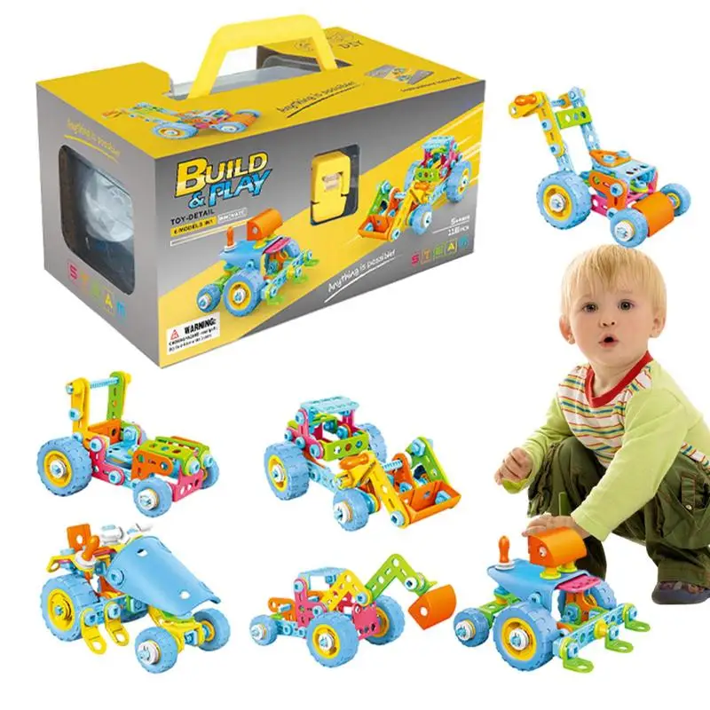 Auto Baukasten Bau Auto Montage Spielzeug 6 in 1 Auto Gebäude Set Bau Auto Gebäude Modell für Kinder Jungen Mädchen