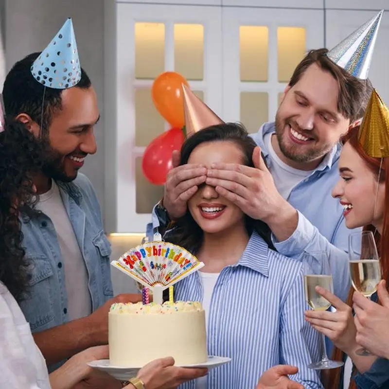 Velas sorpresa, vela creativa de feliz cumpleaños con pancarta en forma de abanico, decoración divertida para tarta, velas para