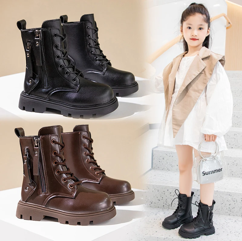Botas de media pantorrilla para niños y niñas, botas con forro transpirable, suela suave, estilo K-pop, botas escolares de Navidad para niñas, novedad de Otoño de 2025