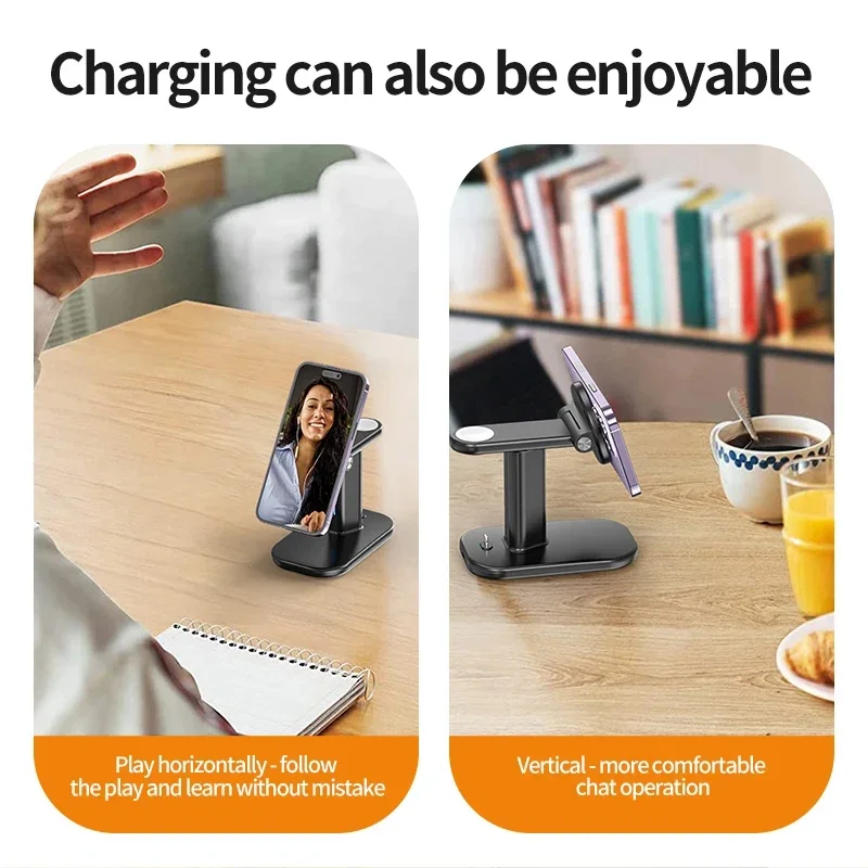 Magentic Wireless Charger Stand 3 in 1 90 Rotation For iPhone 17 16 15 14 13 12 Pro Apple Watch 2-9 SE Airpods 2 3 Fast Charging