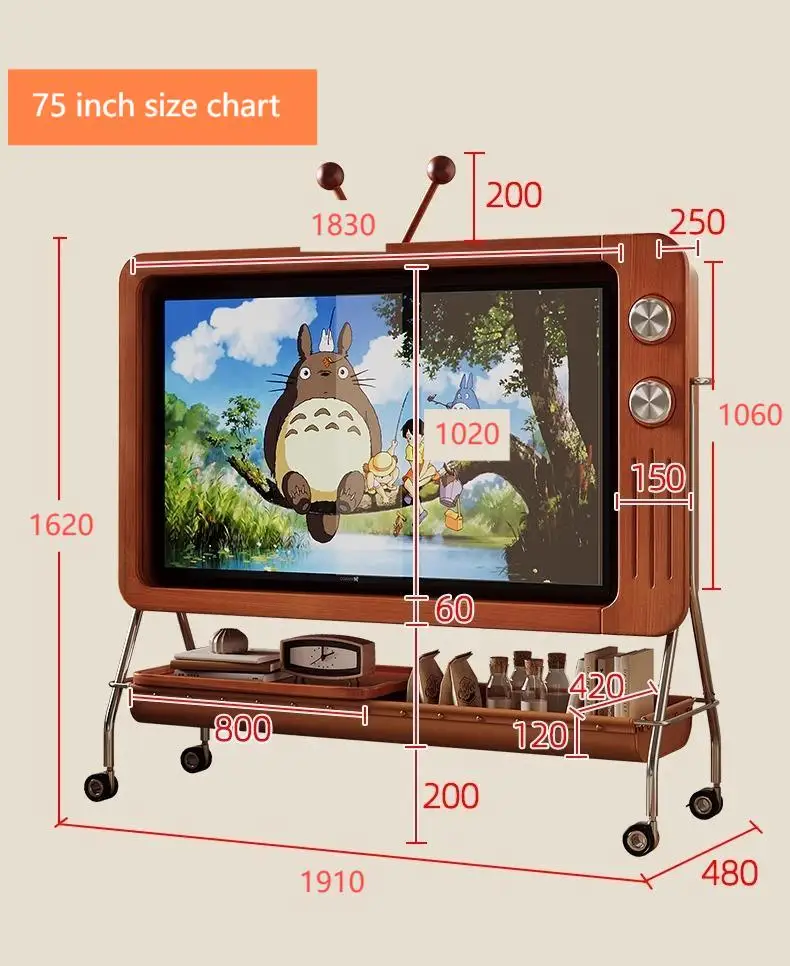 Japanese retro floor high TV stand small household stand simple mobile TV cabinet