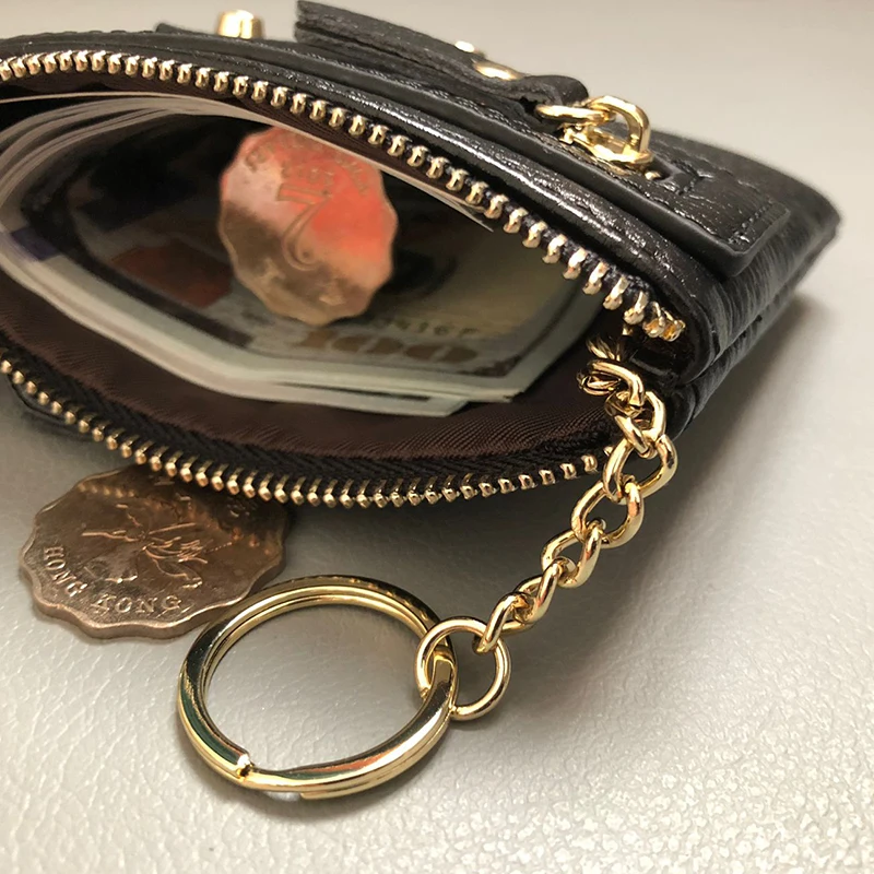 Women's Wallet Genuine Leather Coin Purse Card Holder Key Chain Pendant Large Capacity Three Zipper Money Bag Pouch Japan Korean