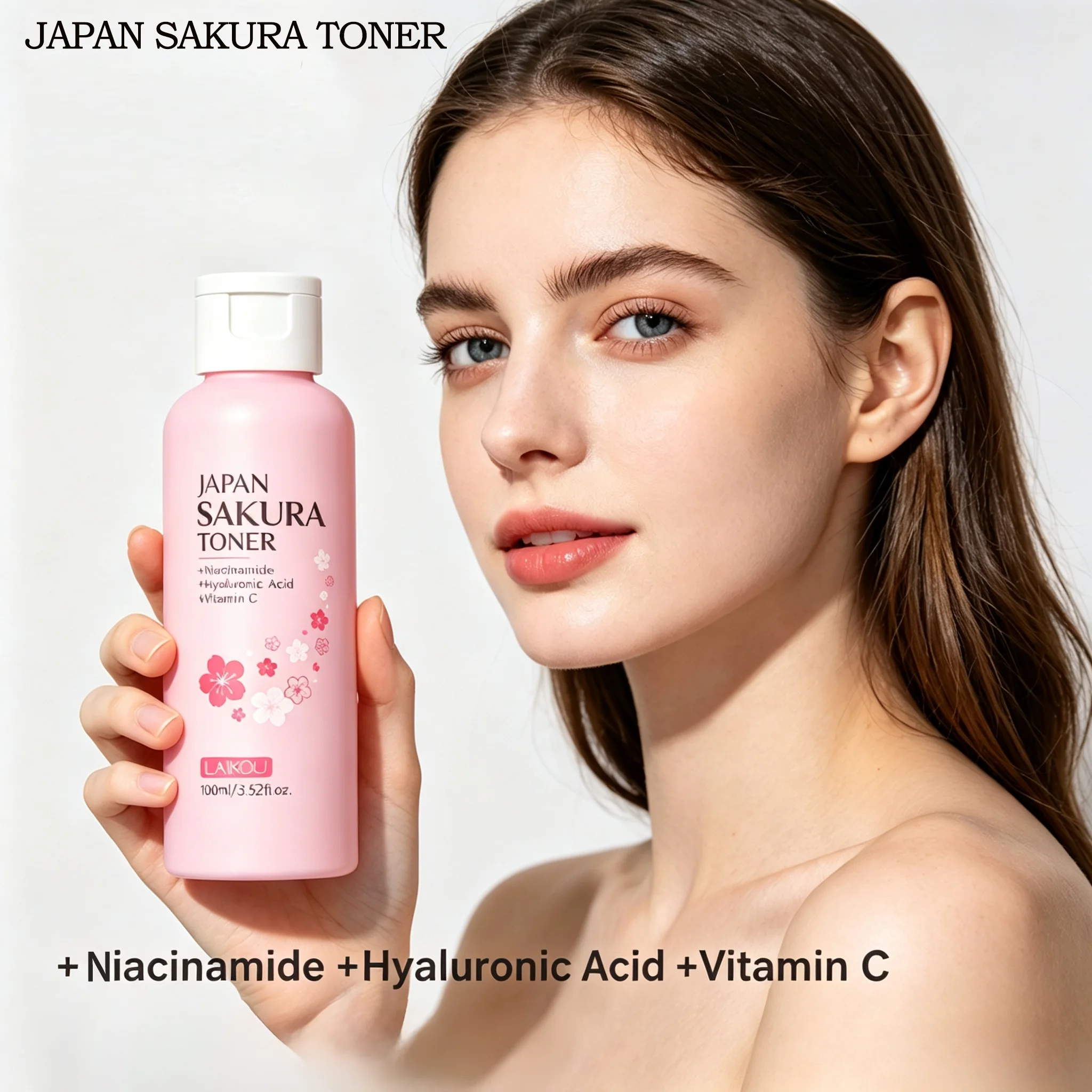 Tónico Facial LAIKOU Japan Sakura con Niacinamida, Ácido Hialurónico y Vitamina C 100ml - Hidratante, Refrescante y Suave