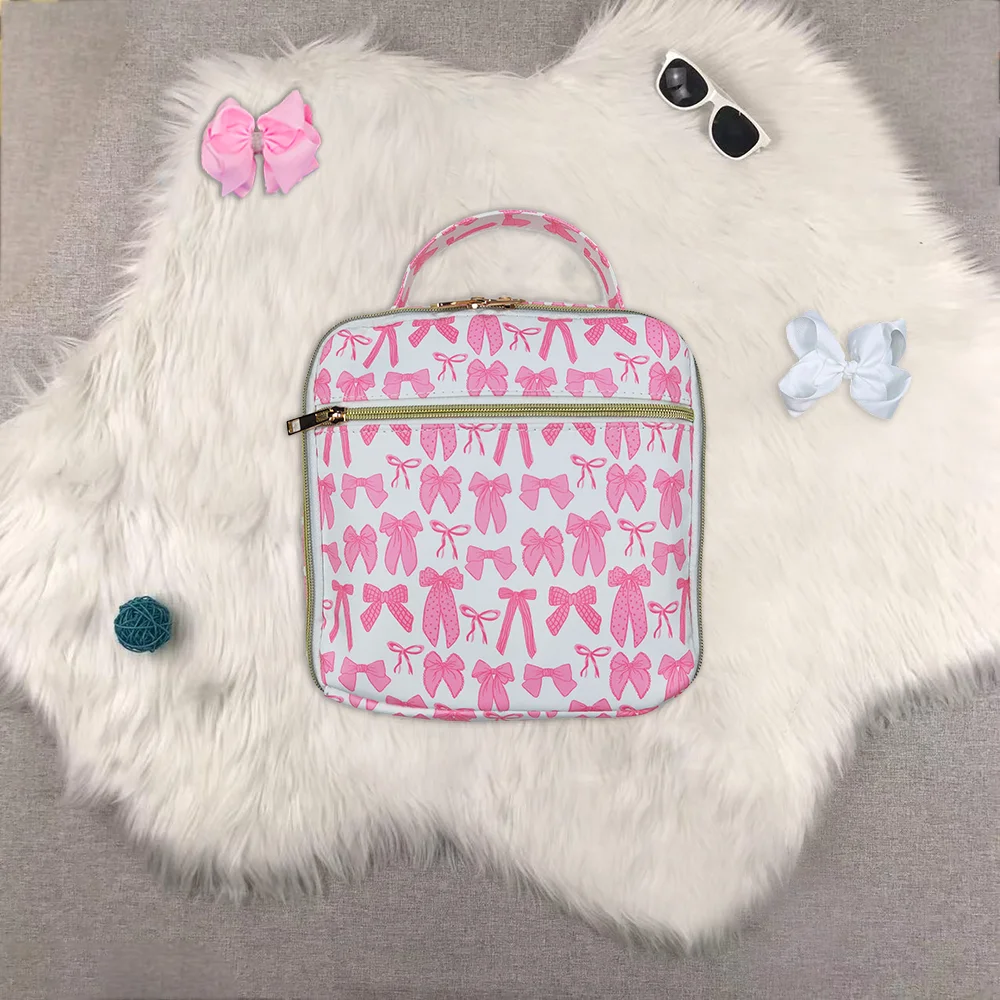 

8.27 Baby Girls Pink Bows Lunch Dinner Picnic Box Bags 8.3*8.3*3.2 inches