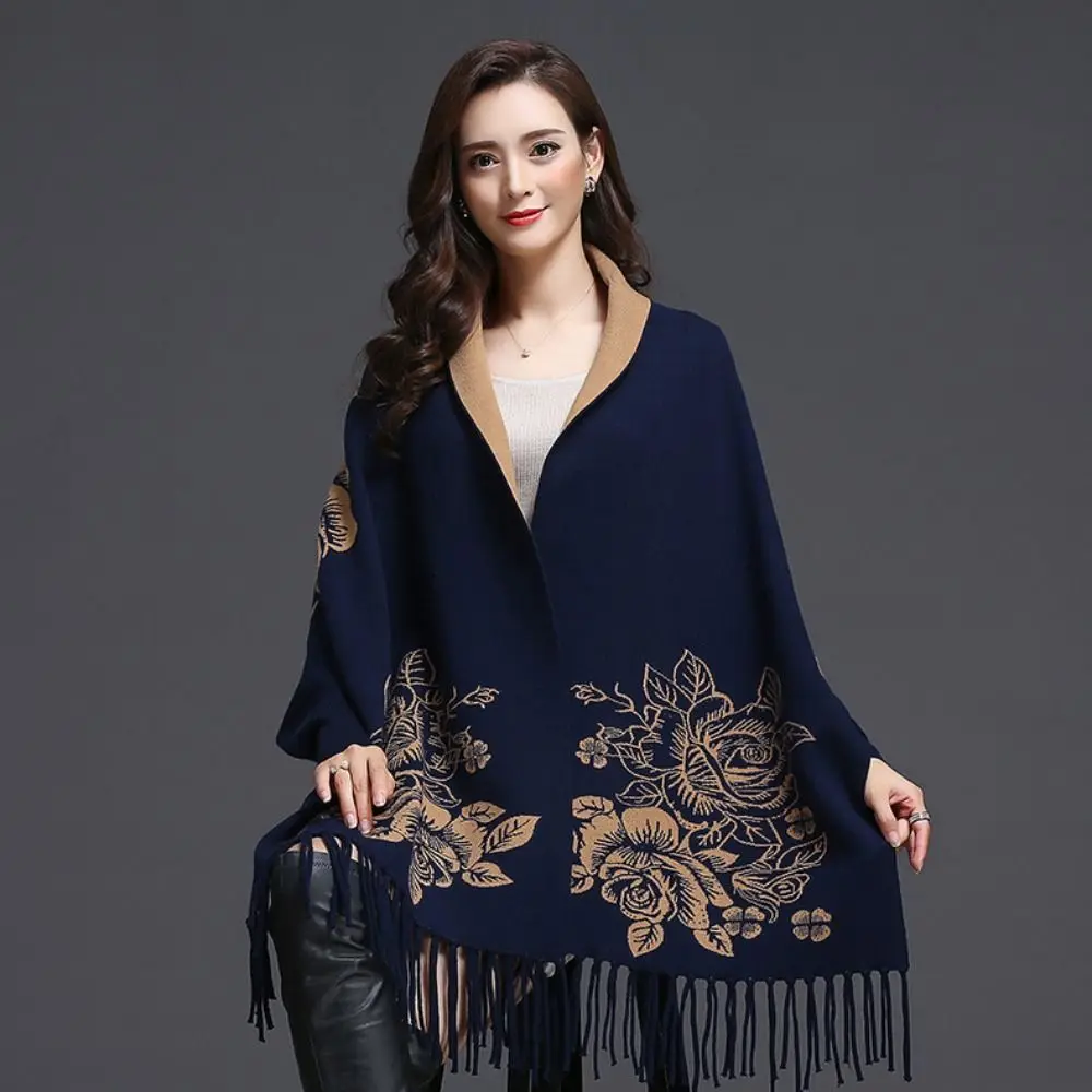 

Imitation Cashmere Embroidery Scarf Double Sided Wearable Tassel Long Fringed Shawl Luxury Elegant Thicken Hijab Foulard Poncho