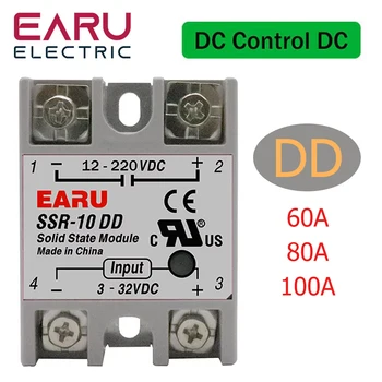 SSR-60DD SSR-100DD 80A 60A SSR 100A โซลิดสเตทรีเลย์โมดูลโซลิดสเตทเอาท์พุท DC3-32V DC12-220V พุทควบคุม DC หม้อแปลงแรงดัน DC