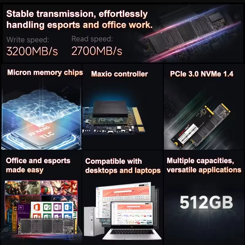 KINGBANK SSD KP230 512GB NVMe M.2 2280 PCIe3.0 Built in Solid