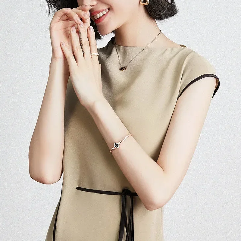 Acetat Kleid frauen High-end-Design Sinn Neue Alle-spiel Satin Taille Abnehmen Ärmeln Schlitz Abnehmen A-linie rock XQ97