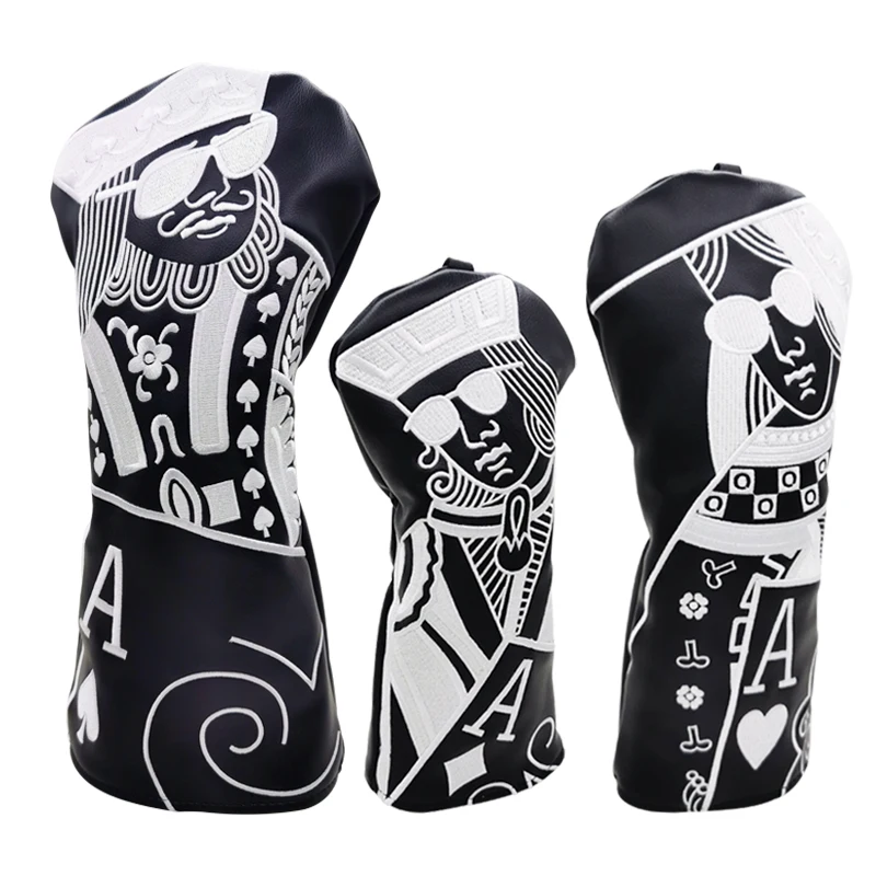 king and monarchess Golf Woods Headcovers Covers For Driver Fairway Hybrid 135H Clubs Set Heads PU Leather Unisex