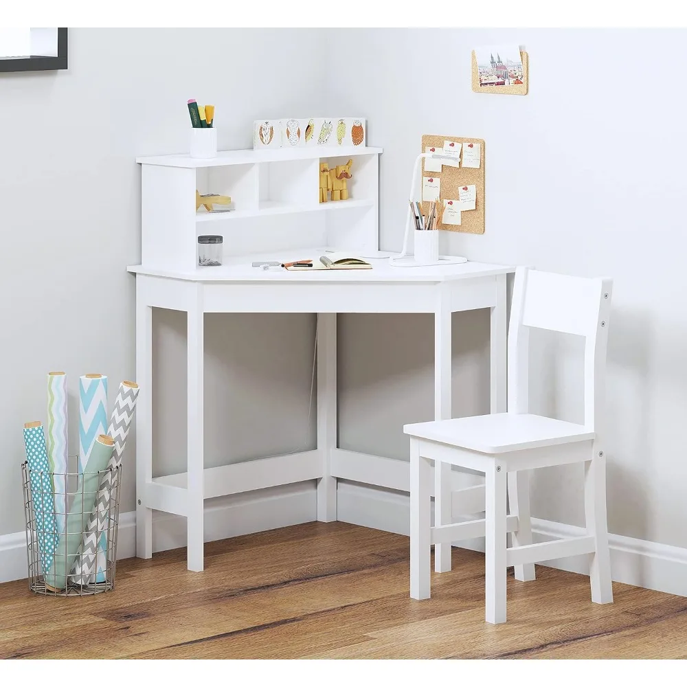 

Kids Desk Kids Table and Chair Set Writing Desk With Storage and Hutch for Home School Use White Children's Furniture