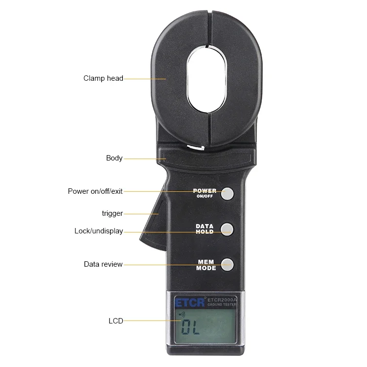 VK2000A Digital Only Earth Ground Resistance Clamp Meter 0.010~1000 Range 30A Cu