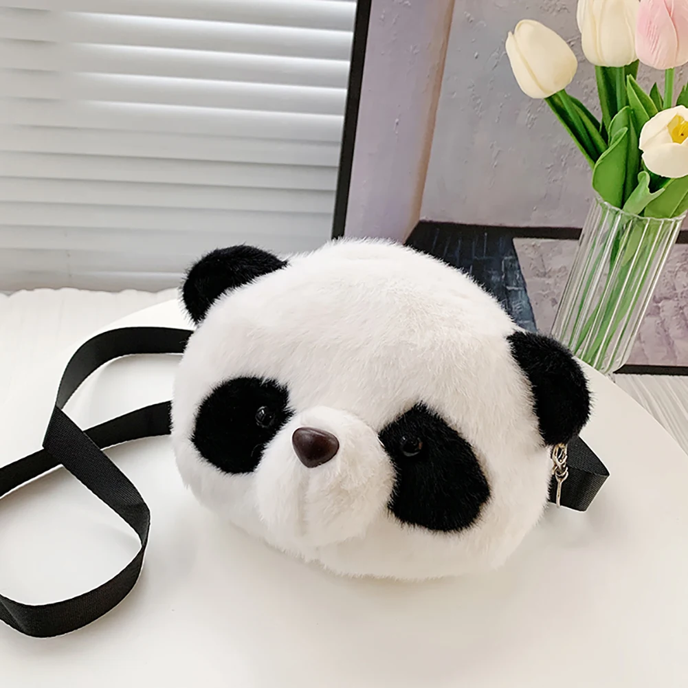

Women Cute Cartoon 3D Plush Panda Crossbody Bag Female Winter Warm Fluffy Messenger Bag Mobile Phone Pouch Ladies Travel Purses
