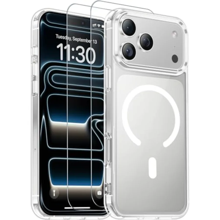 

Предназначен для iPhone 17 Pro. Чехол с защитой от падения в стиле милитари. В комплект входят 2 защитных пленки из закаленного стекла.