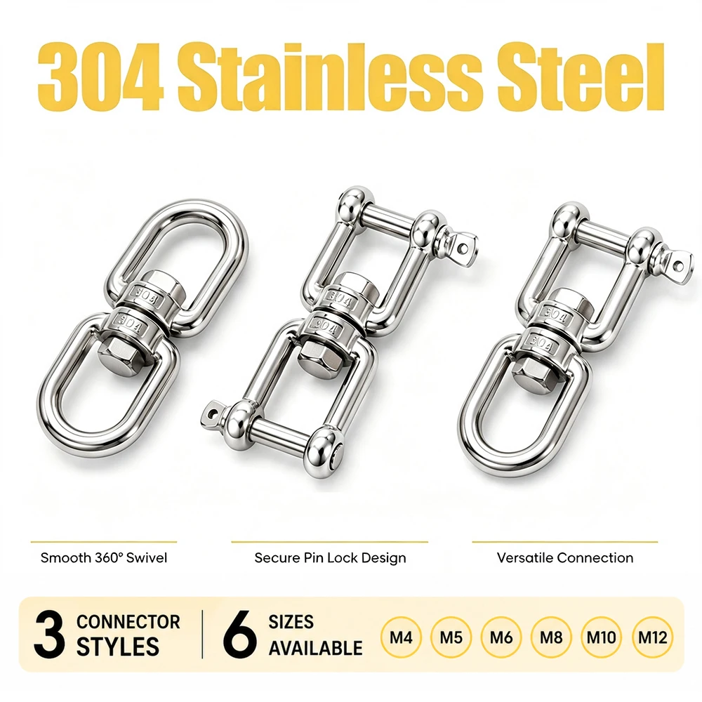 304 Stainless Steel Double Ended Swivel Eye Hook Ring Connector 8-Shaped Universal Rotating OX Rotating Ring Chain Buckle Ring