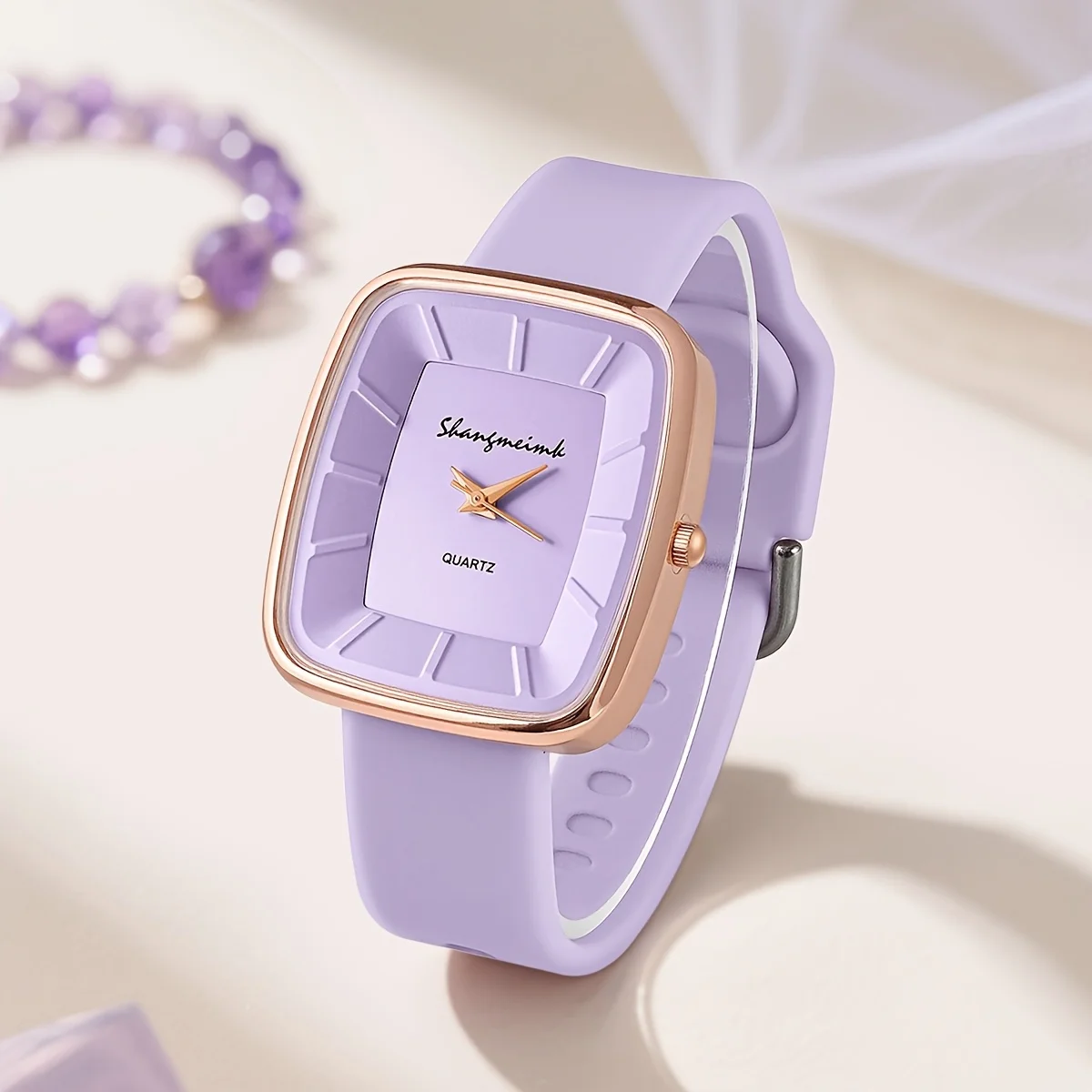 Women's Elegant Square Quartz Wristwatch with Silicone Band