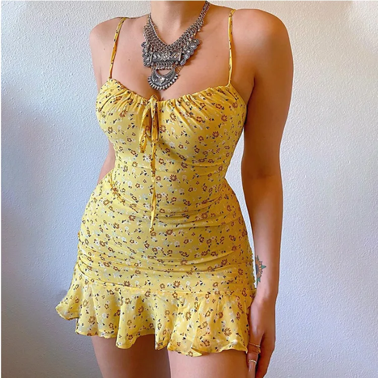 

Dresses 2025 Woman Sexy Printed Mini Dress Summe Casual Home Small Floral Camisole Dress Summer Comfortable Skirk