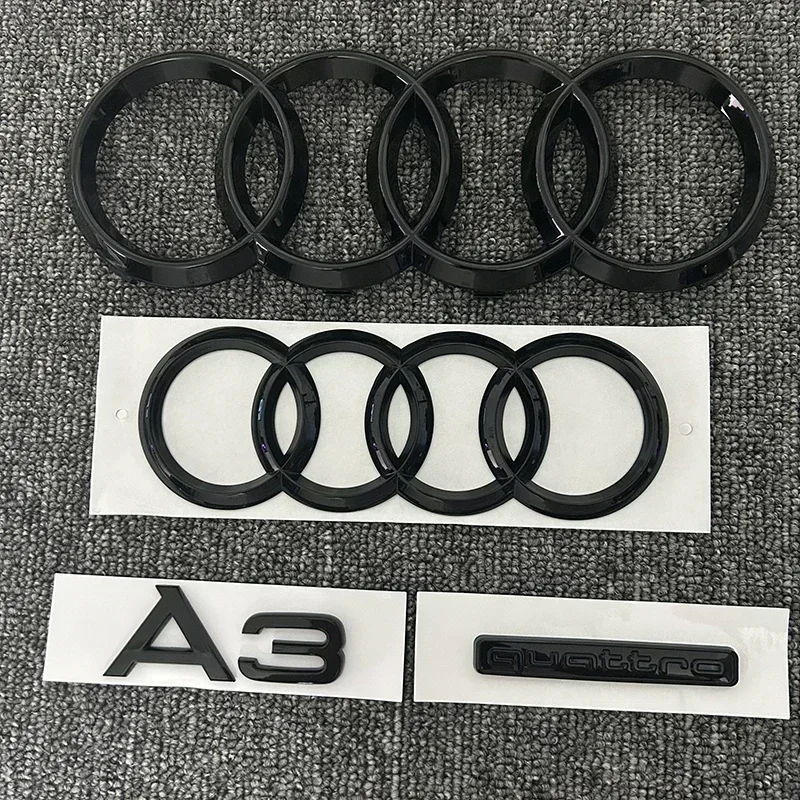 

4 Ring logo ABS Black Car Hood Front Bonnet Grill Rear Trunk Emblem Sticker A3 mark Quarrto Emblem For A3 2010-now