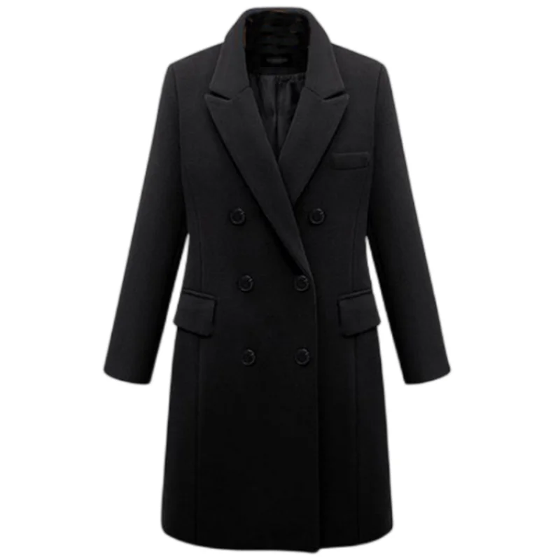 ملابس مكتبية سترات نسائية غير رسمية موضة السيدات الصوف ملابس خارجية فضفاضة أنيقة التلبيب الصلبة مزدوجة الصدر معاطف لخريف وشتاء #5